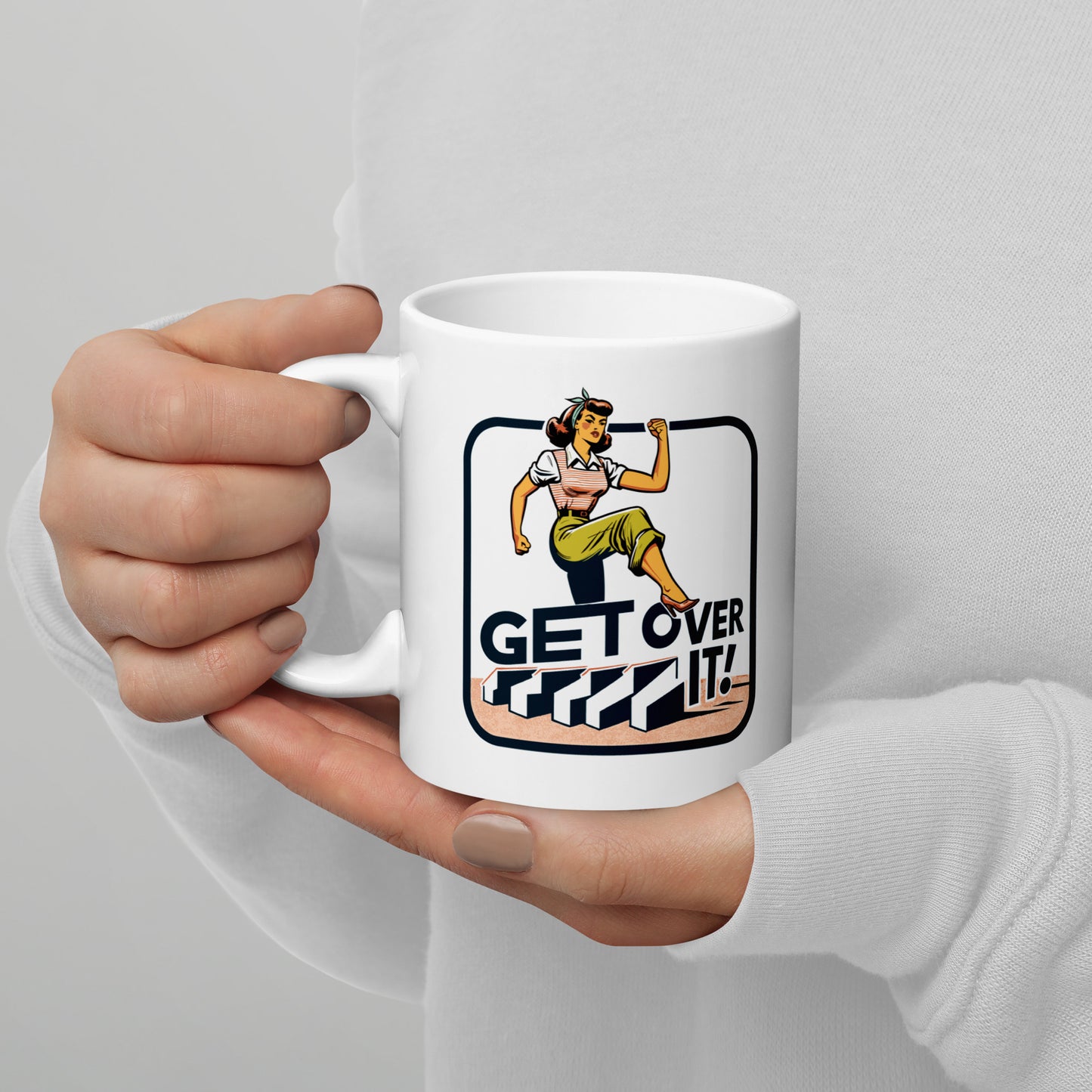 White Glossy Mug Get Over It - ErdeGora