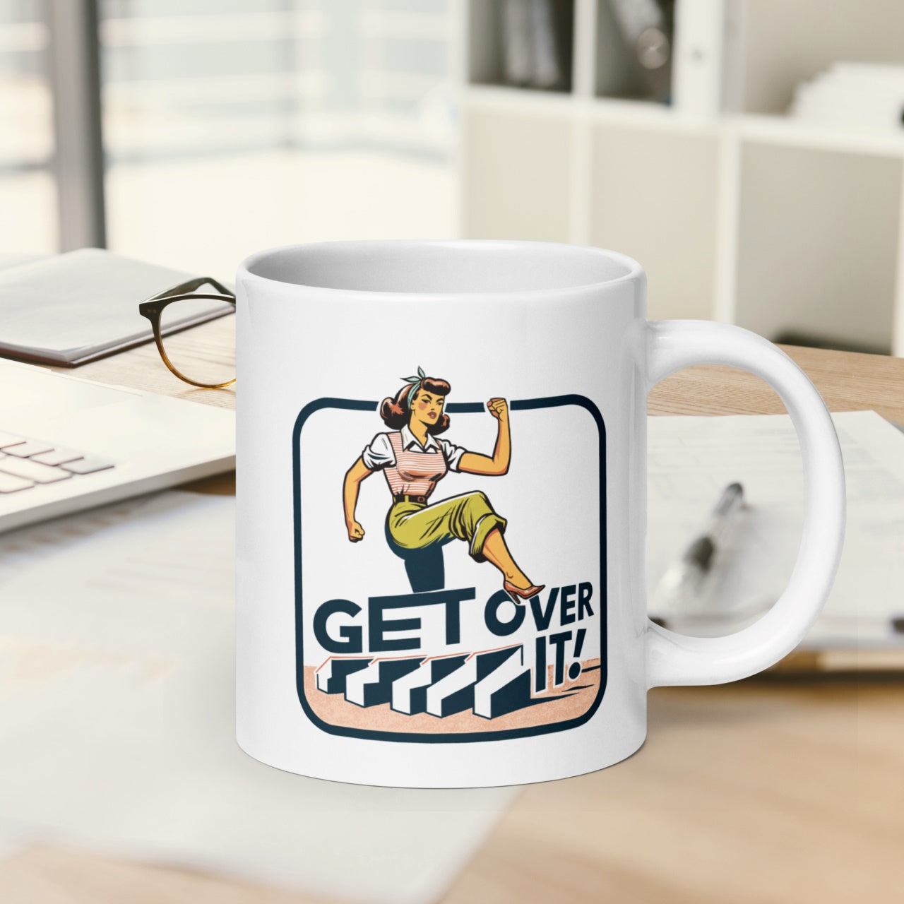 White Glossy Mug Get Over It - ErdeGora